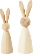 Houten konijnen, H: 12+14 cm, D: 3,5+4 cm, 2 stuk/ 1 doos