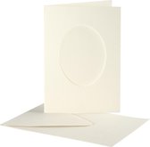 Cartes Passepartout, dimension carte 10,5x15 cm, dimension enveloppes 11,5x16,5 cm, blanc cassé, ovale, 10sets, dimension intérieure 6,5x8,8 cm