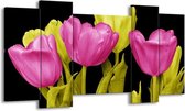 Peinture sur toile Tulipe | Rose, jaune, noir | 120x65 5 Liège