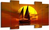 GroepArt - Schilderij - Zeilboot - Geel, Rood, Bruin - 120x65 5Luik - Foto Op Canvas - GroepArt 6000+ Schilderijen 0p Canvas Art Collectie - Wanddecoratie