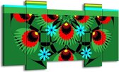 GroepArt - Schilderij - Abstract - Groen, Rood, Blauw - 120x65 5Luik - Foto Op Canvas - GroepArt 6000+ Schilderijen 0p Canvas Art Collectie - Wanddecoratie