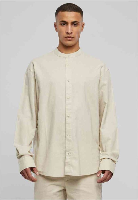 Urban Classics - Cotton Linen Stand Up Collar Overhemd - XL - Groen