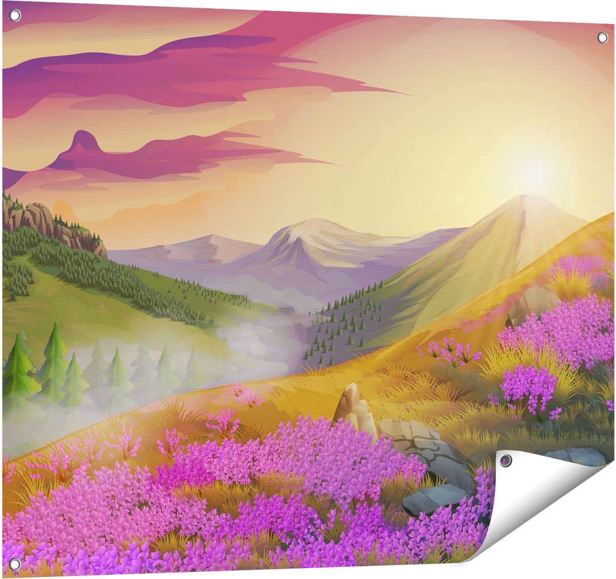 Gards Tuinposter Lavendel Bloemen in de Bergen - Abstract - 100x80 cm - Tuindoek - Tuindecoratie - Wanddecoratie buiten - Tuinschilderij Multikleur