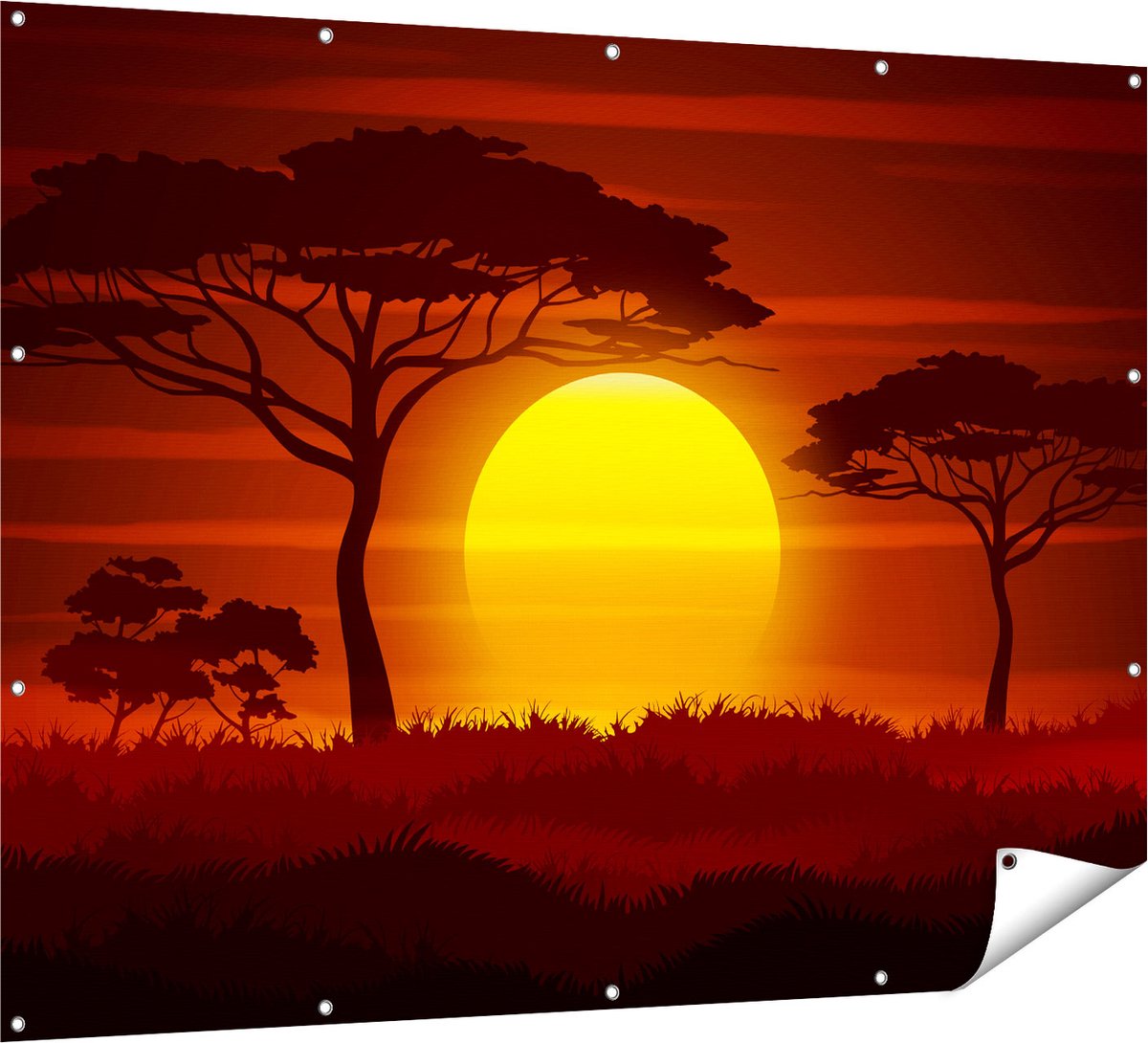 Gards Tuinposter Zonsondergang in de Savanne - Abstract - 160x120 cm - Tuindoek - Tuindecoratie - Wanddecoratie buiten - Tuinschilderij Multikleur
