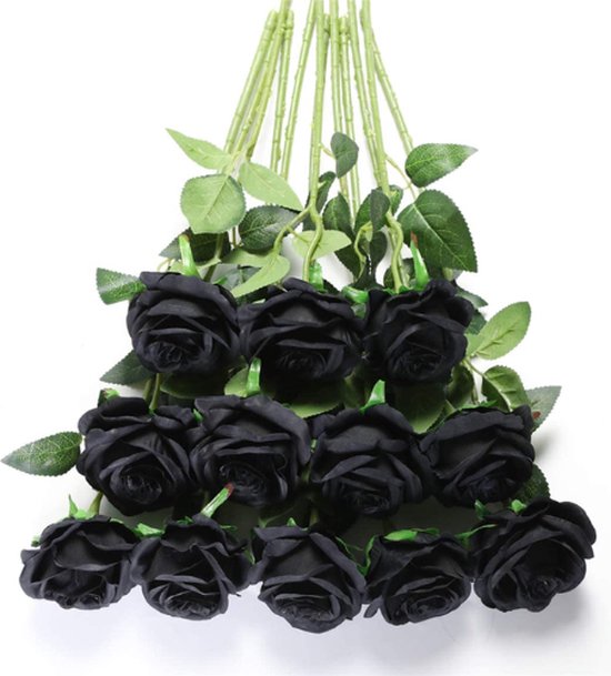 ROSIFY Fleurs artificielles - Fausses Fleurs - Roses Artificielles - Fleurs en Soie - Set de 10 Roses Artificielles - 50cm - Zwart