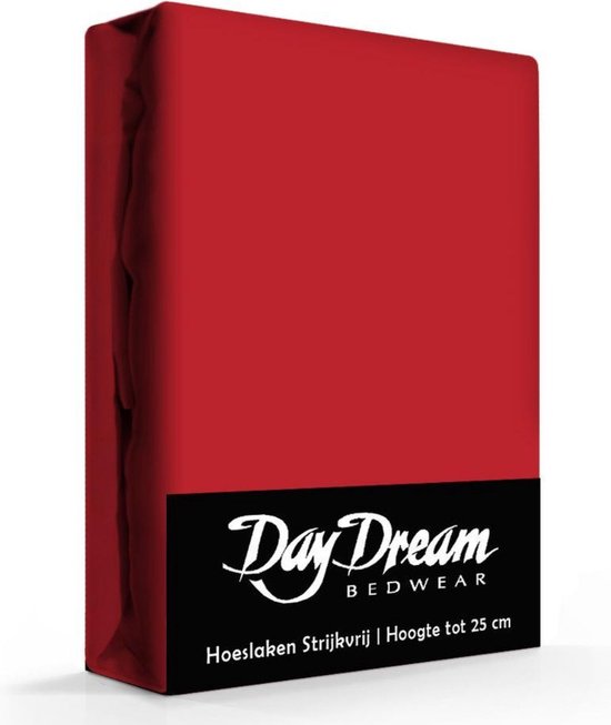 Day Dream hoeslaken - strijkvrij - katoen - 180 x 200 - Rood - Day Dream