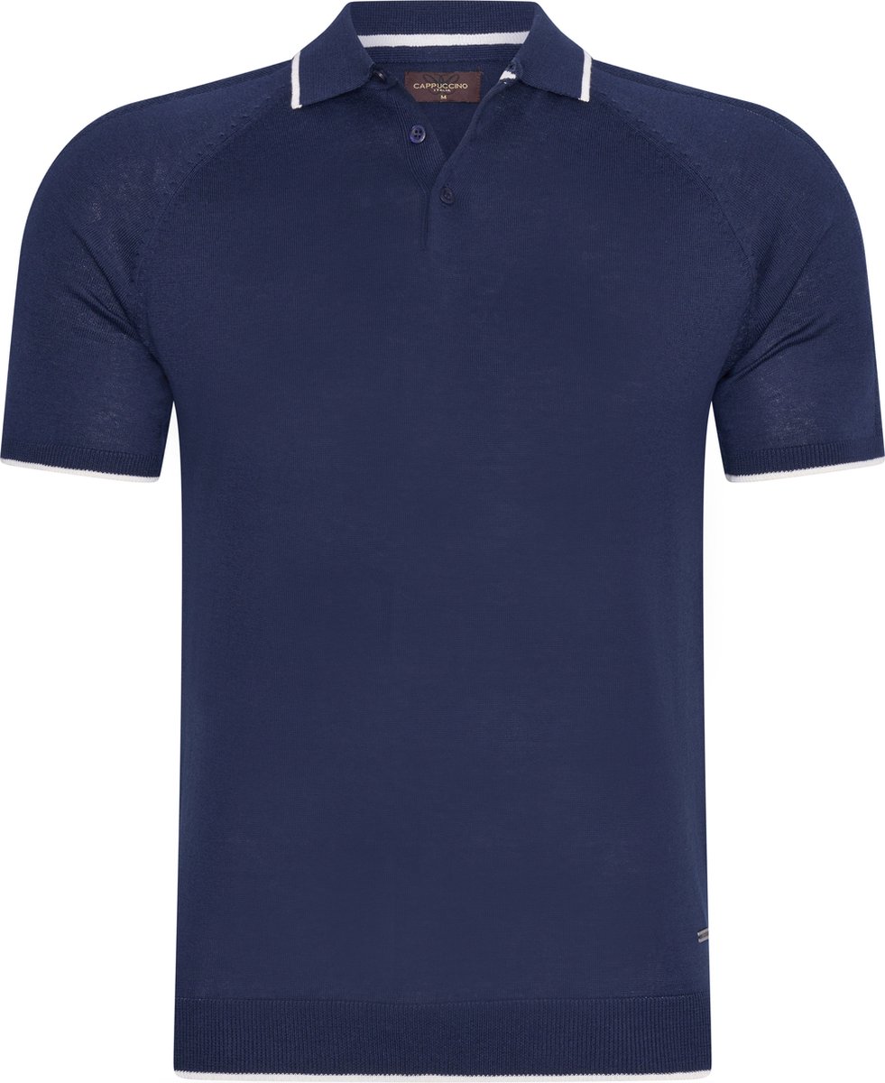 Cappuccino Italia - Heren Polo SS Tipped Tricot Polo - Blauw - Maat XXL