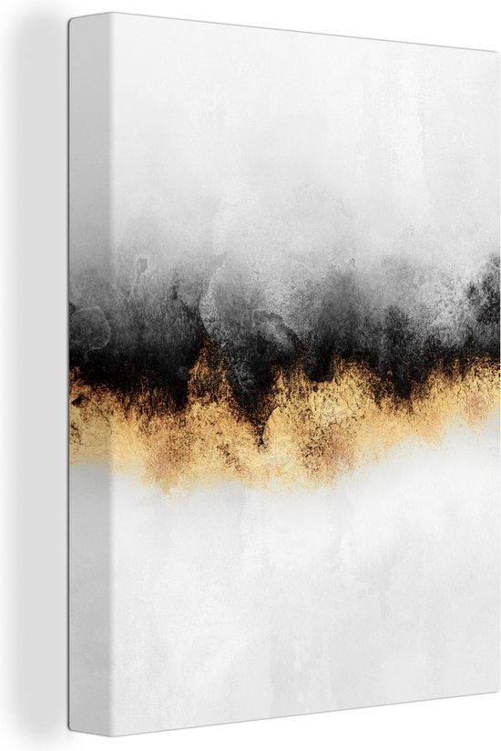 Canvas Schilderij Goud - Chic - Abstract - Zwart - Wit - Luxe - 30x40 cm - Wanddecoratie