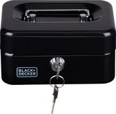 BLACK+DECKER Geldkistje met Sleutel - Uitneembare Lade met 6 Vakken - Incl. 2 Sleutels - 15 x 8 x 11,8 CM - Metaal - Zwart