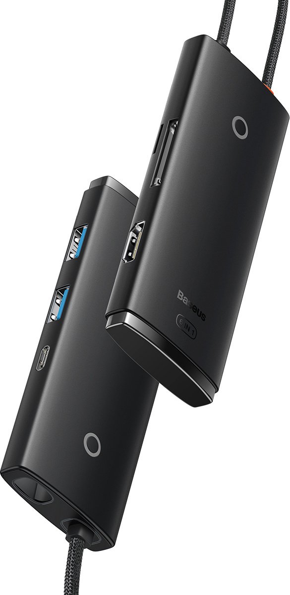 Image of Baseus WKQX-05 Lite Serie HDMI Hub met Kaartlezer en USB3.0 - HDMI 4K@30Hz - 1xUSB C + 2x USB A (max 5Gbps) - SD- en micro SD-kaartlezers (niet-gelijktijdig gebruik), 20cm kabel