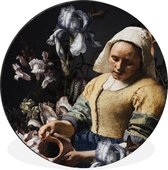 WallCircle - Wandcirkel - Muurcirkel - Melkmeisje - Johannes Vermeer - Bloemen - Aluminium - Dibond - ⌀ 90 cm - Binnen en Buiten