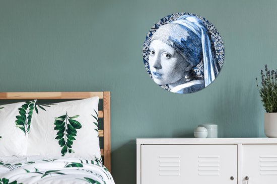 WallCircle - Stickers muraux - Cercle de Papier Peint - Fille avec une Boucle d'Oreille Perle - Johannes Vermeer - Bleu de Delft - 50x50 cm - Cercle Mural - Auto-Adhésif - Autocollant Rond de Papier Peint