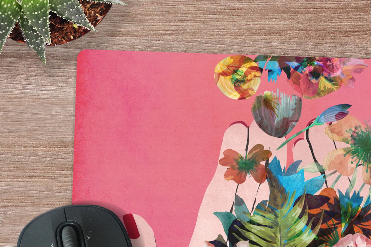 Muismat XXL 60x60 cm - Bureau onderlegger - Bureau mat Bloemen - Abstract - Roze - Kunst - Bureaumat - Gaming mousepad xl - Bureaulegger groot - Computer deskmat