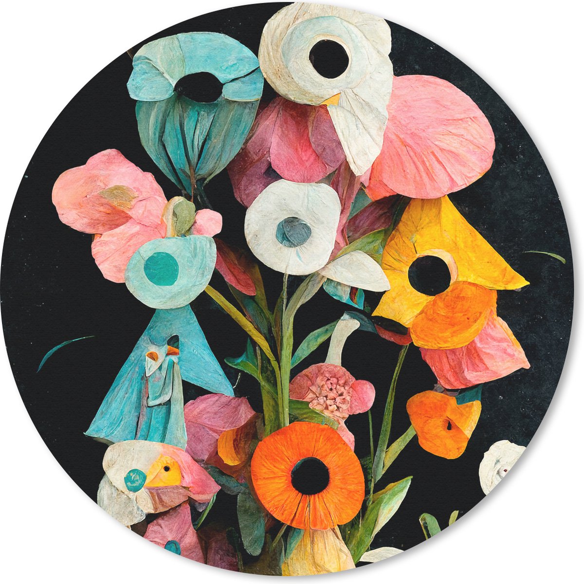 Muismat rond 40x40 cm - Mousepad Boeket - Vaas - Bloemen - Kleuren - Ronde muismatten
