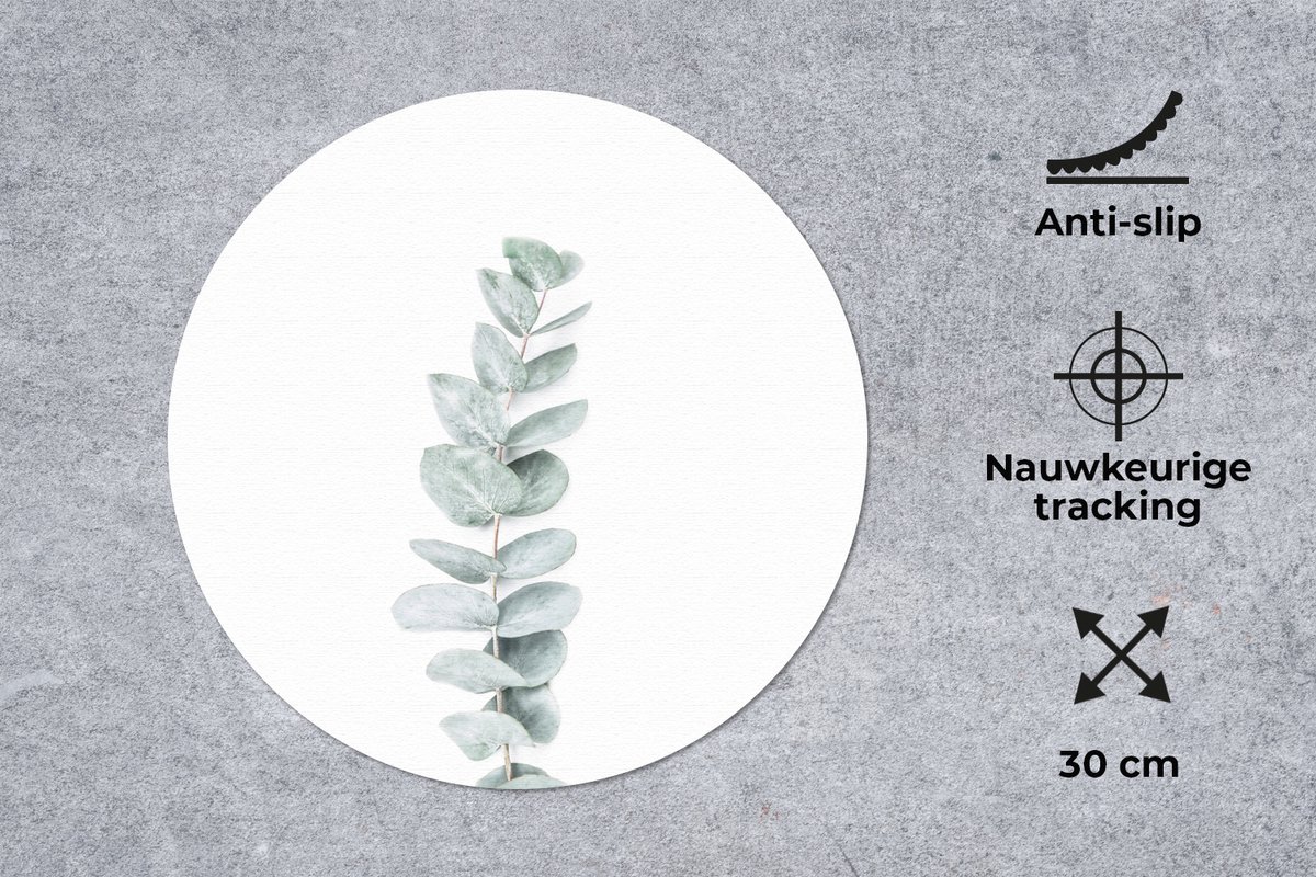 Muismat rond 30x30 cm - Mousepad Plant - Groen - Natuur - Wit - Ronde muismatten