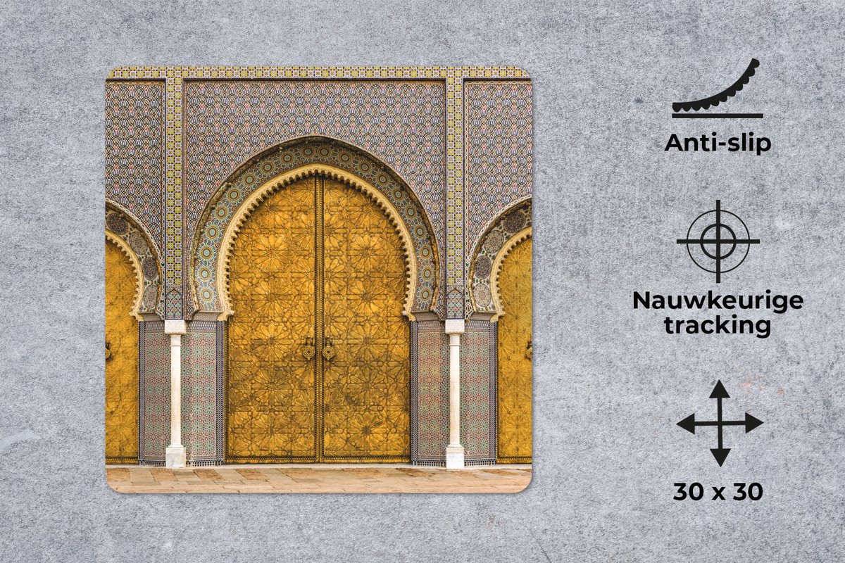 Muismat 30x30 cm - Mousepad Deuren - Architectuur - Goud - Patronen - Muismatten