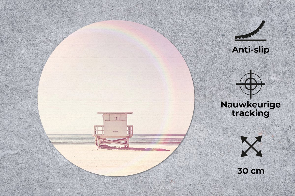 Muismat rond 30x30 cm - Mousepad Strand - Hut - Zon - Zee - Zomer - Ronde muismatten