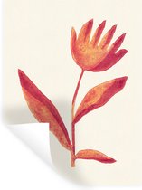 Muurstickers - Sticker Folie - Bloemen - Plant - Rood - Pastel - 90x120 cm - Plakfolie - Muurstickers Kinderkamer - Zelfklevend Behang - Zelfklevend behangpapier - Stickerfolie
