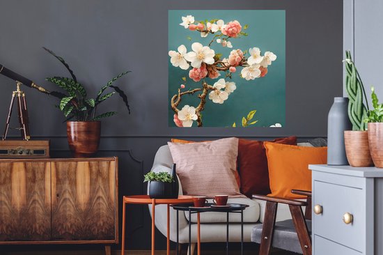 Stickers muraux - Feuille autocollante - Fleurs - Cerise - Branche - Wit - 50x50 cm - Feuille adhésive - Stickers muraux chambre enfant - Papier peint autocollant - Papier peint autocollant - Feuille autocollante