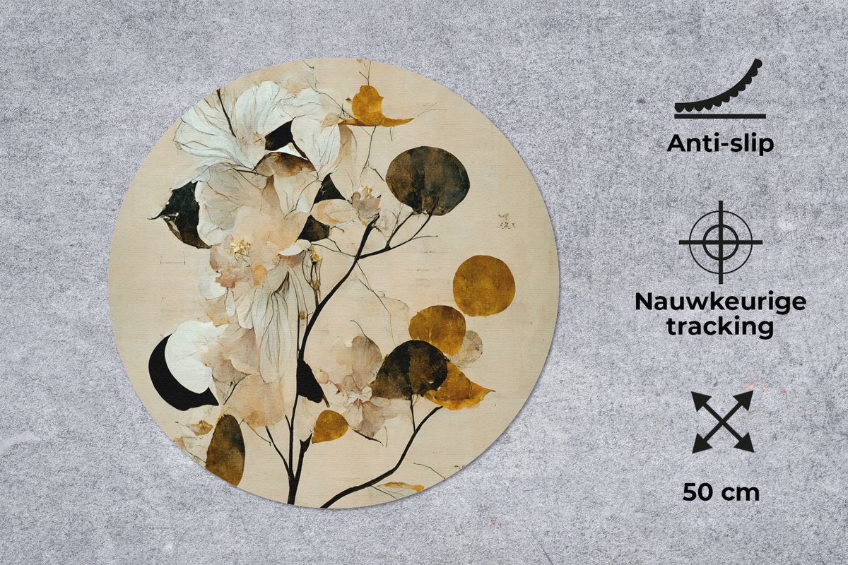 Muismat rond 50x50 cm - Mousepad Bloemen - Bladeren - Boom - Pastel - Ronde muismatten