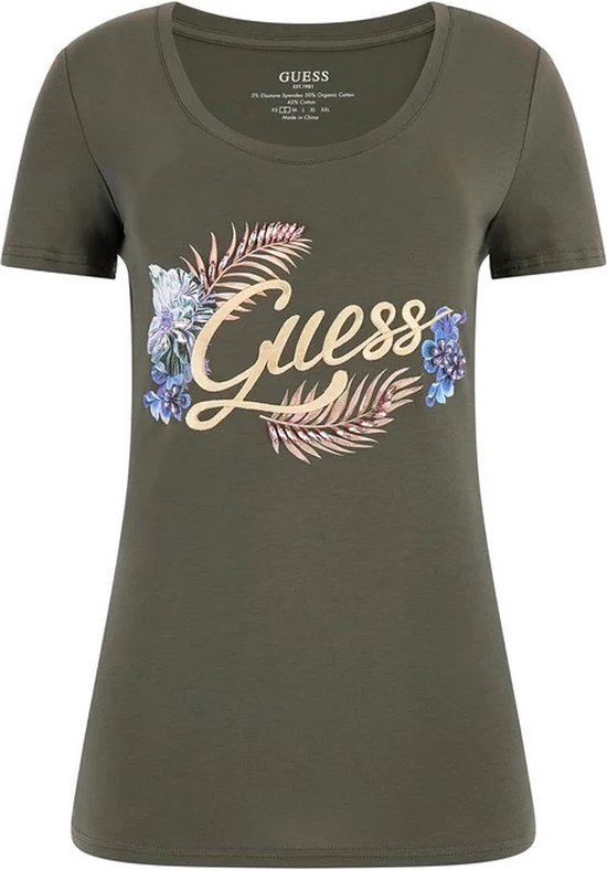 Guess Embellish Logo T-Shirt Dames Groen - Maat: XS