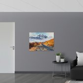 Poster Glanzend – Bergpad op Berg in de Wolken bij Sneeuwbergen - 100x75 cm Foto op Posterpapier met Glanzende Afwerking