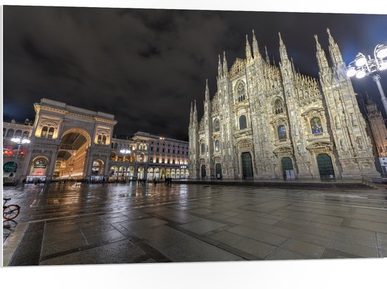 WallClassics - PVC Schuimplaat- Santa Maria del Fiore Kathedraal op Piazza Del Duomo Plein in Florence, Italië - 105x70 cm Foto op PVC Schuimplaat