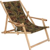 Springos - Chaise longue - Chaise de plage - Chaise longue - Réglable - Accoudoirs - Bois de hêtre - Imprégné - Handgemaakt - Vert armée