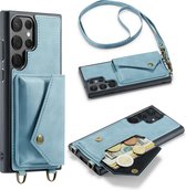 Casemania Hoesje Geschikt voor Samsung Galaxy S23 Ultra Aqua Blue - Luxe Back Cover met Koord - Wallet Case - Pasjeshouder