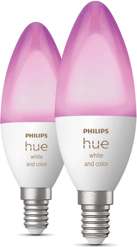 Slaapkamer toetje Vijf Philips Hue Kaarslamp Lichtbron E14 Duopack - wit en gekleurd licht - 5,2W  - Bluetooth... | bol.com