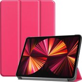 Hoesje Geschikt voor iPad Pro 2021 (11 inch) Hoes Case Tablet Hoesje Tri-fold - Hoes Geschikt voor iPad Pro 11 inch (2021) Hoesje Hard Cover Bookcase Hoes - Donkerroze