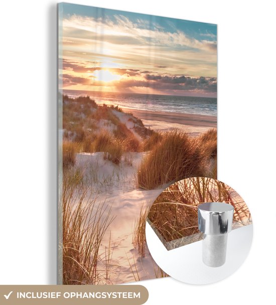 Glasschilderij - Acrylplaat - Strand - Zee - Duin - Foto op glas - Schilderij glas - Wanddecoratie - 30x40 cm - Acrylglas - Schilderijen woonkamer