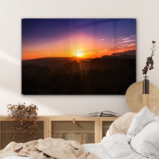 Coucher de soleil sur les montagnes Glas 90x60 cm - Tirage photo sur Glas (Décoration murale plexiglas)