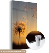 MuchoWow® Glasschilderij 100x150 cm - Schilderij acrylglas - Paardenbloem - Zon - Zonsondergang - Foto op glas - Schilderijen