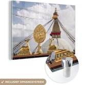 MuchoWow® Glasschilderij 60x40 cm - Schilderij acrylglas - Mooie witte wolken boven Bouddhanath in Nepal - Foto op glas - Schilderijen