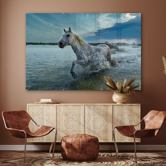 MuchoWow® Peinture sur verre 150x100 cm - Peinture sur verre acrylique - Cheval - Water - Goutte - Photo sur verre - Peintures
