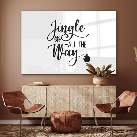MuchoWow® Peinture sur verre 180x120 cm - Peinture sur verre acrylique - Citation de Noël "Jingle all the way" avec fond blanc - Photo sur verre - Peintures