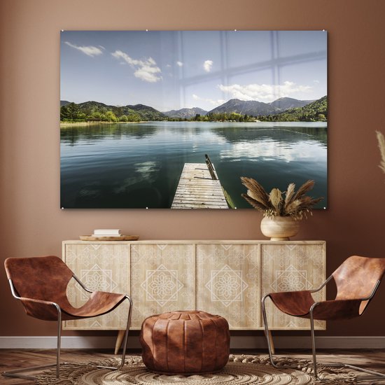 Peinture sur verre - Un lac bleu clair avec une jetée - 150x100 cm - Peintures sur Verre Peintures - Photo sur Glas