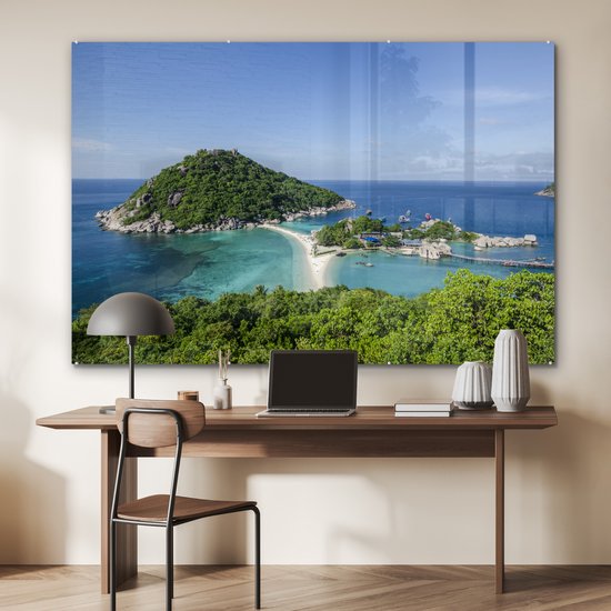 ® Glasschilderij 150x100 cm - Schilderij acrylglas - Eilanden voor de kust van Ko Tao Thailand - Foto op glas - Muurdecoratie woonkamer - Wanddecoratie slaapkamer - Schilderijen