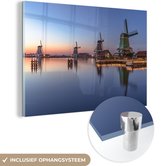 MuchoWow® Glasschilderij 30x20 cm - Schilderij acrylglas - Windmolens in Nederland - Foto op glas - Schilderijen