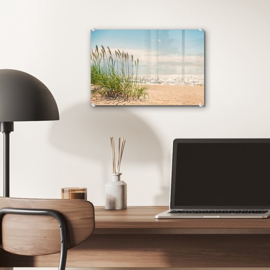 Peinture sur verre MuchoWow® - Brins d'herbe dans les dunes - 30x20 cm - Peintures sur verre acrylique - Photo sur Glas
