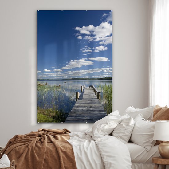 ® Glasschilderij 100x150 cm - Schilderij acrylglas - Korte steiger in Finland - Foto op glas - Muurdecoratie woonkamer - Wanddecoratie slaapkamer - Schilderijen