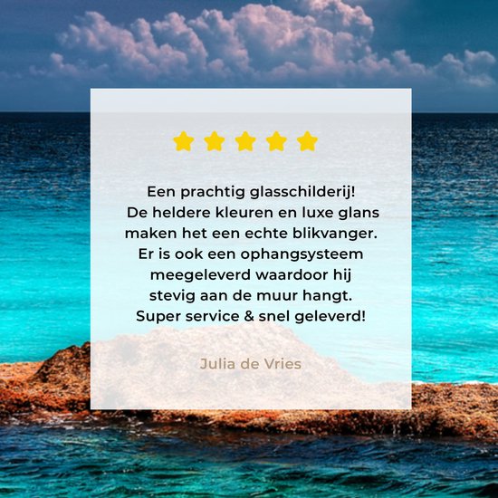 ® Glasschilderij 90x90 cm - Schilderij acrylglas - Skyline van Cancun met helderblauw water - Foto op glas - Muurdecoratie woonkamer - Wanddecoratie slaapkamer - Schilderijen