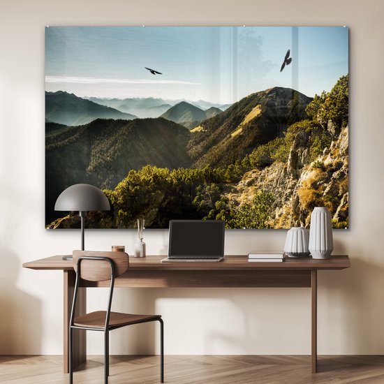 Peinture sur verre - Alpes - Vogels - Forêt - 150x100 cm - Peintures acryliques - Photo sur Glas