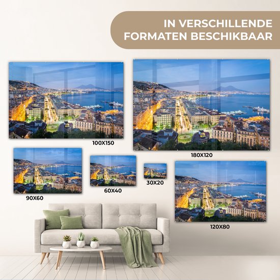 MuchoWow® Peinture sur verre 120x80 cm - Peinture sur verre acrylique - Naples la nuit - Photo sur verre - Peintures