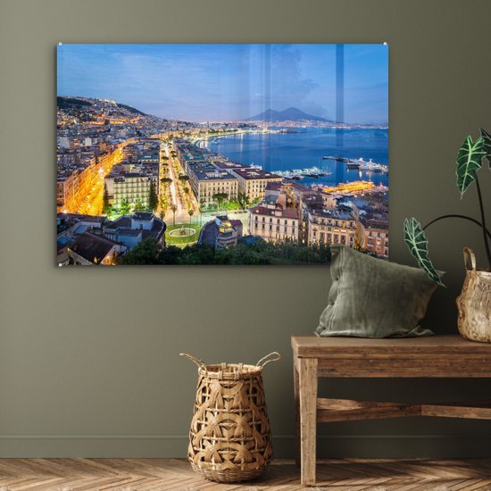 MuchoWow® Peinture sur verre 120x80 cm - Peinture sur verre acrylique - Naples la nuit - Photo sur verre - Peintures