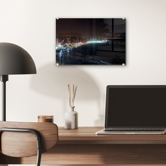 Vue de la mer à Fortaleza pendant la nuit au Brésil Plexiglas 30x20 cm - petit - Tirage photo sur Glas (décoration murale en plexiglas)