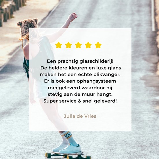® Glasschilderij 180x120 cm - Schilderij acrylglas - Skateboardende vrouw - Foto op glas - Muurdecoratie woonkamer - Wanddecoratie slaapkamer - Schilderijen