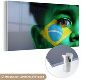 MuchoWow® Glasschilderij 160x80 cm - Schilderij acrylglas - Vlag van Brazilië - Foto op glas - Schilderijen