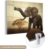 MuchoWow® Peinture sur Verre - Éléphant de la savane de signalisation - 90x60 cm - Peintures sur Verre Acrylique - Photo sur Glas